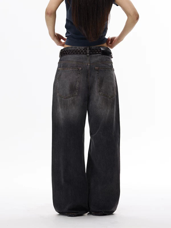Distressed Wide Leg Washed Denim Pants 5