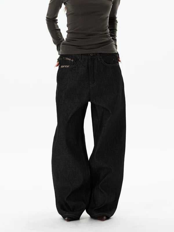 Retro Wide Leg Raw Denim Pants 3