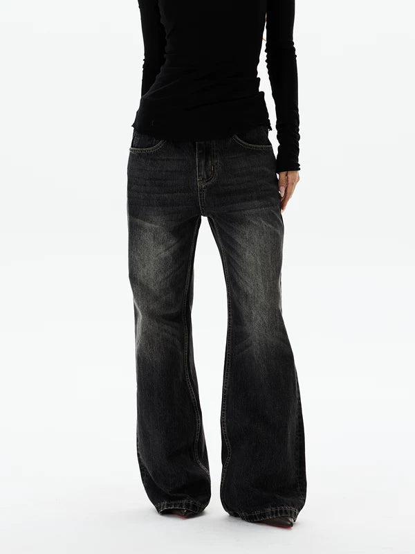Retro Wide Leg Whiskered Denim Pants 4
