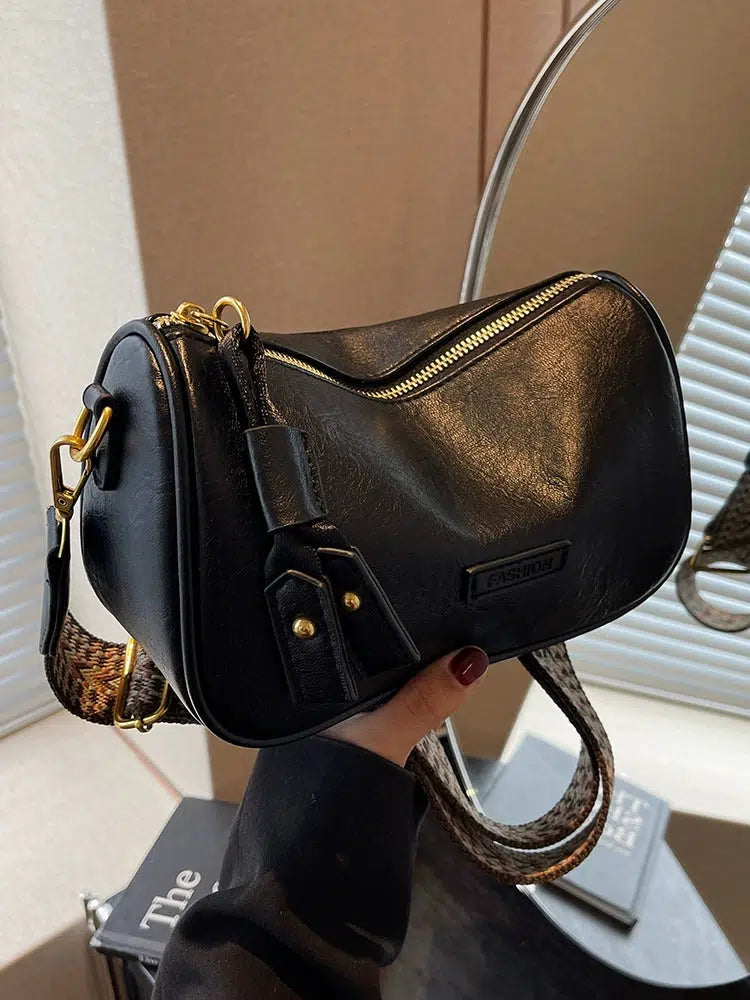 Tassel Accent Leather Shoulder Bag