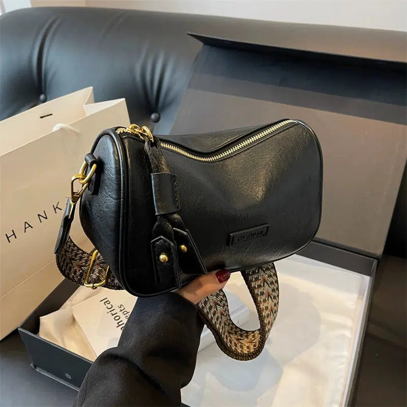 Tassel Accent Leather Shoulder Bag