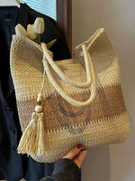 Tassel Decor Handwoven Straw Tote Bag