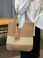Tassel Decor Handwoven Straw Tote Bag