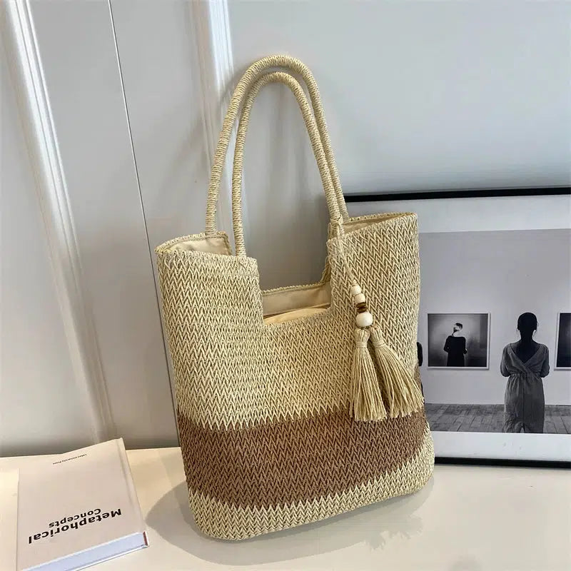 Tassel Decor Handwoven Straw Tote Bag