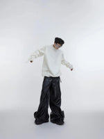 Tassel Pleated Round Neck Sweater