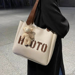 Teddy Bear Charm Letter Print Tote Bag