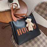 Teddy Bear Charm Letter Print Tote Bag