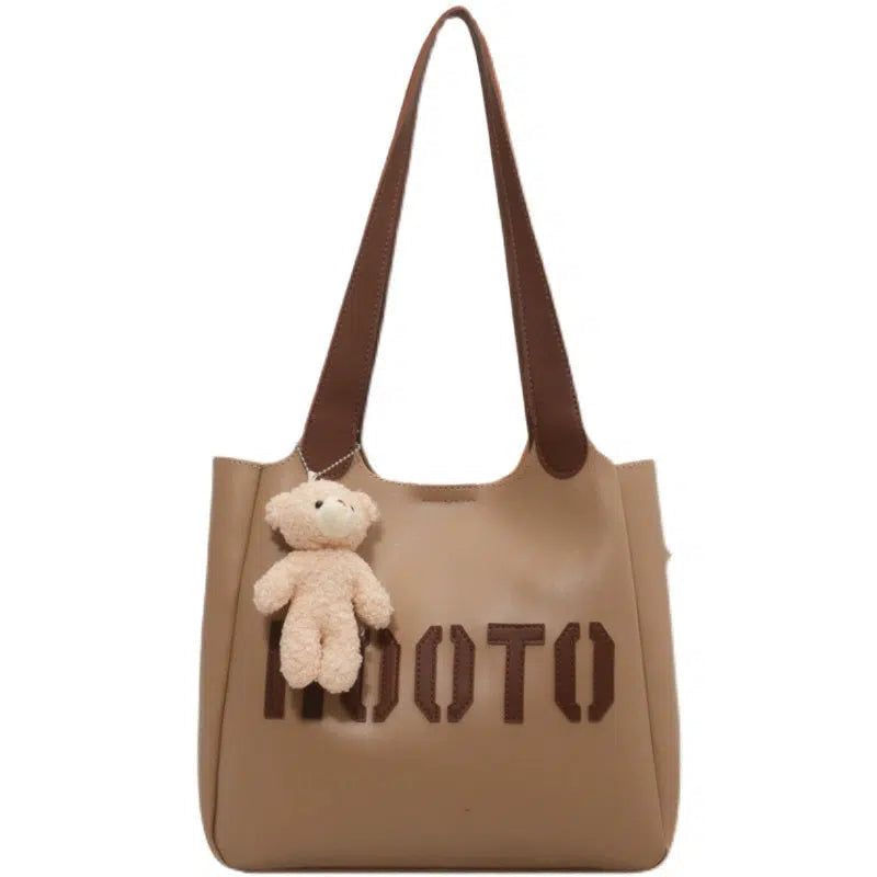 Teddy Bear Charm Letter Print Tote Bag