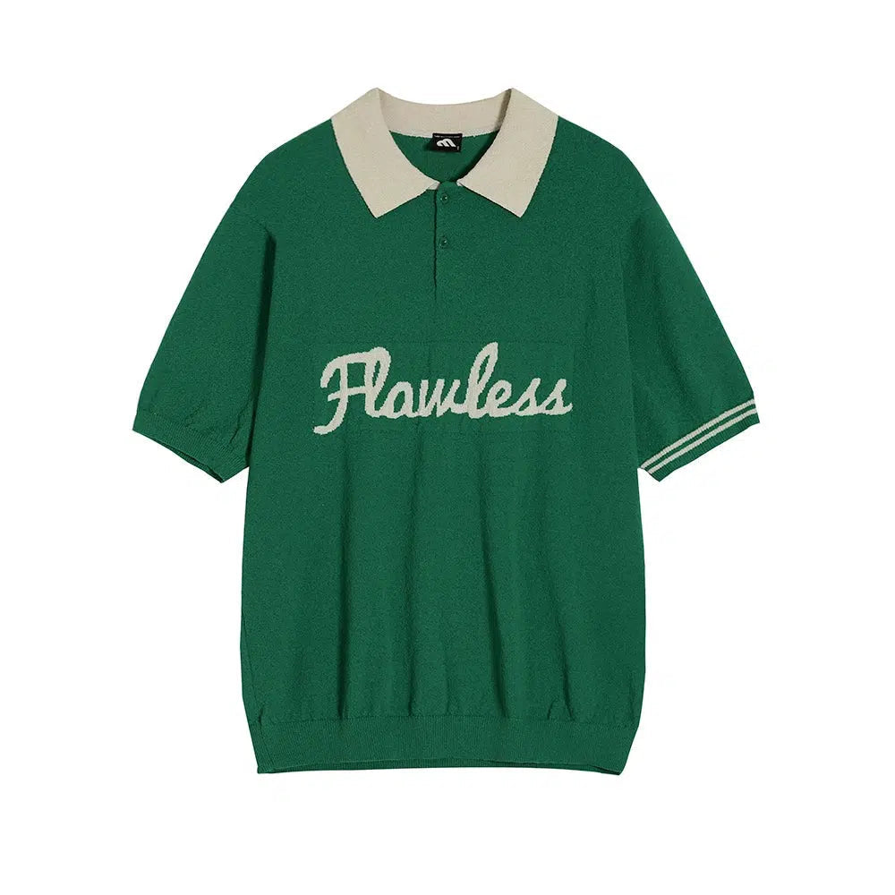 Text Print Contrast Color Polo Shirt