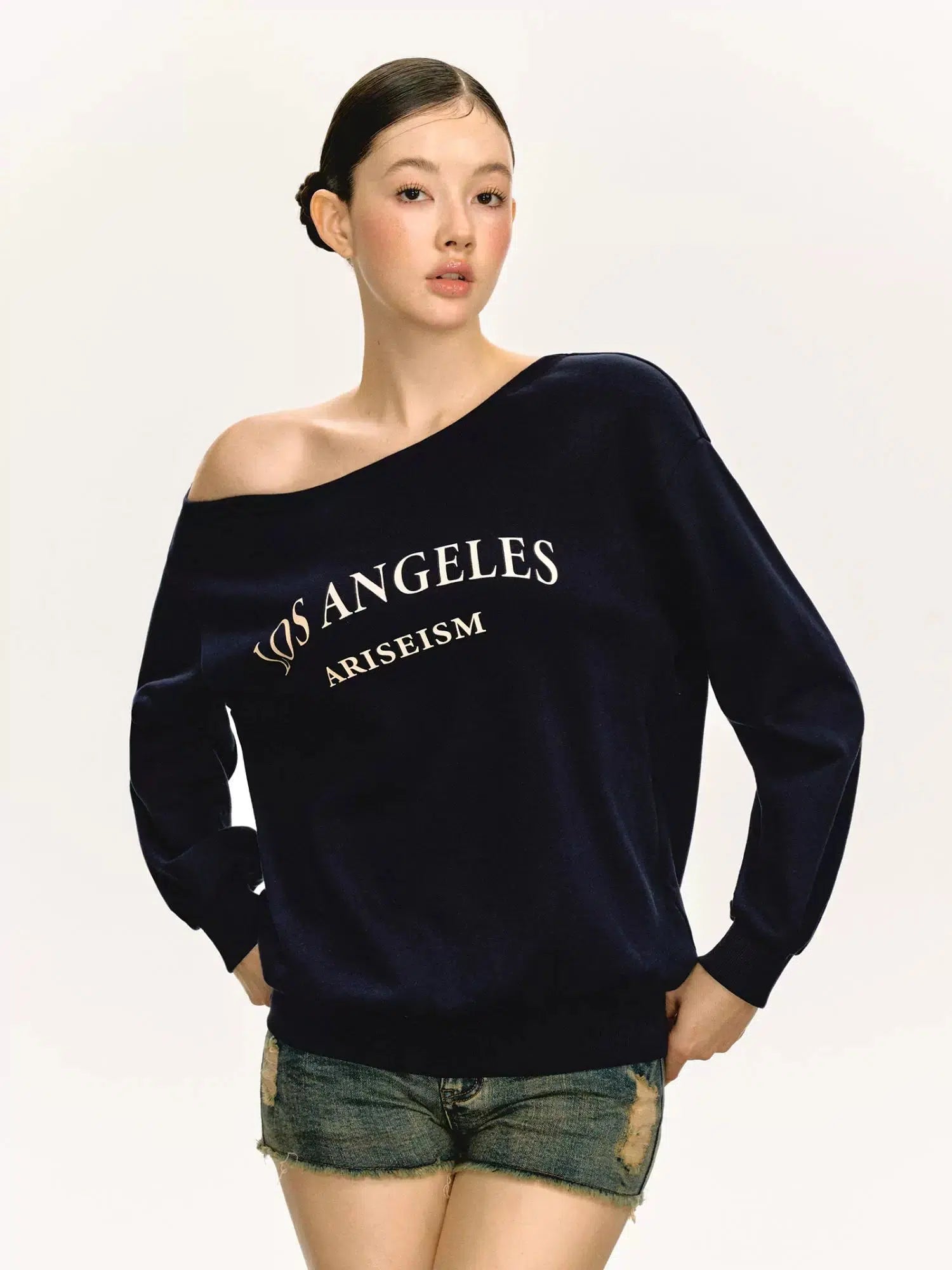 Text Print Off-Shoulder Pullover