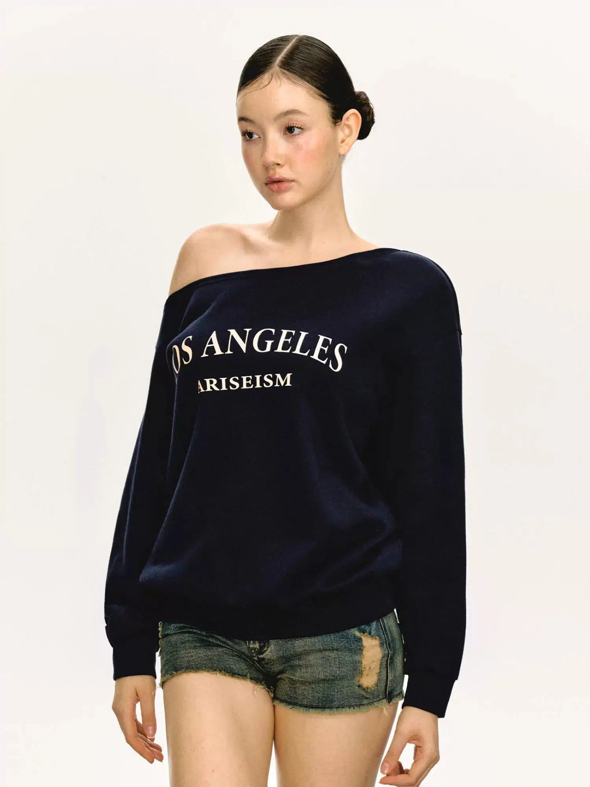 Text Print Off-Shoulder Pullover