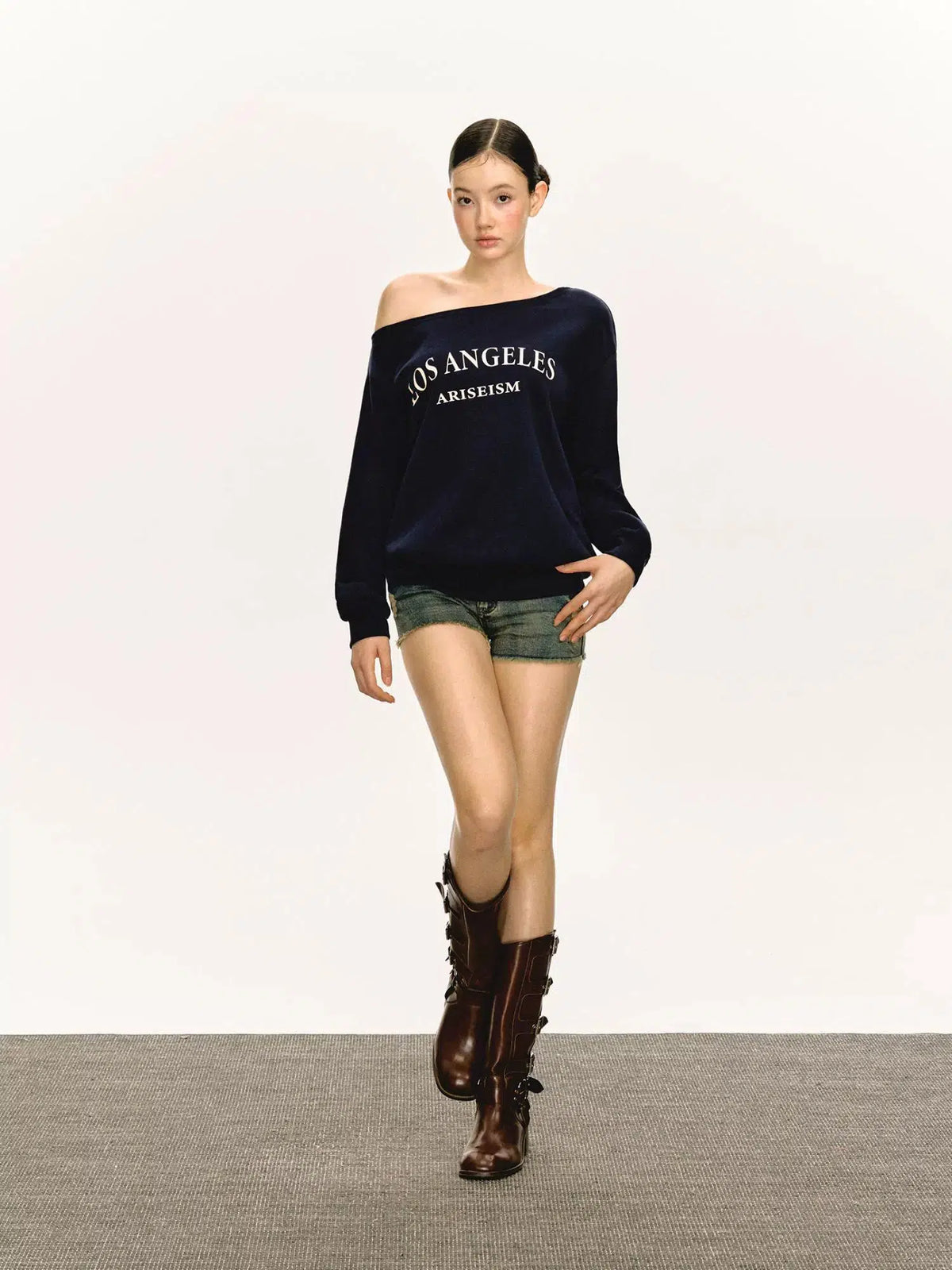 Text Print Off-Shoulder Pullover