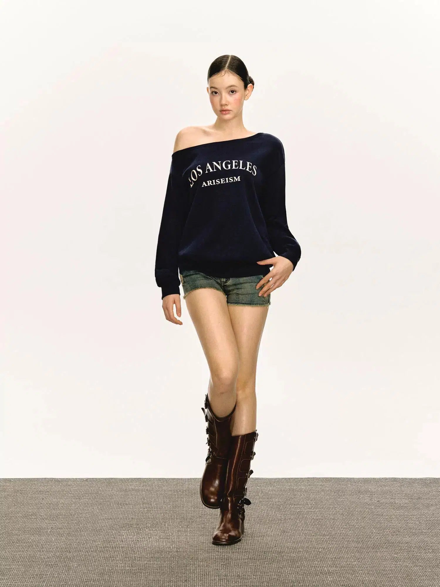 Text Print Off-Shoulder Pullover