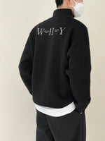 Text Print Stand Collar Sweater