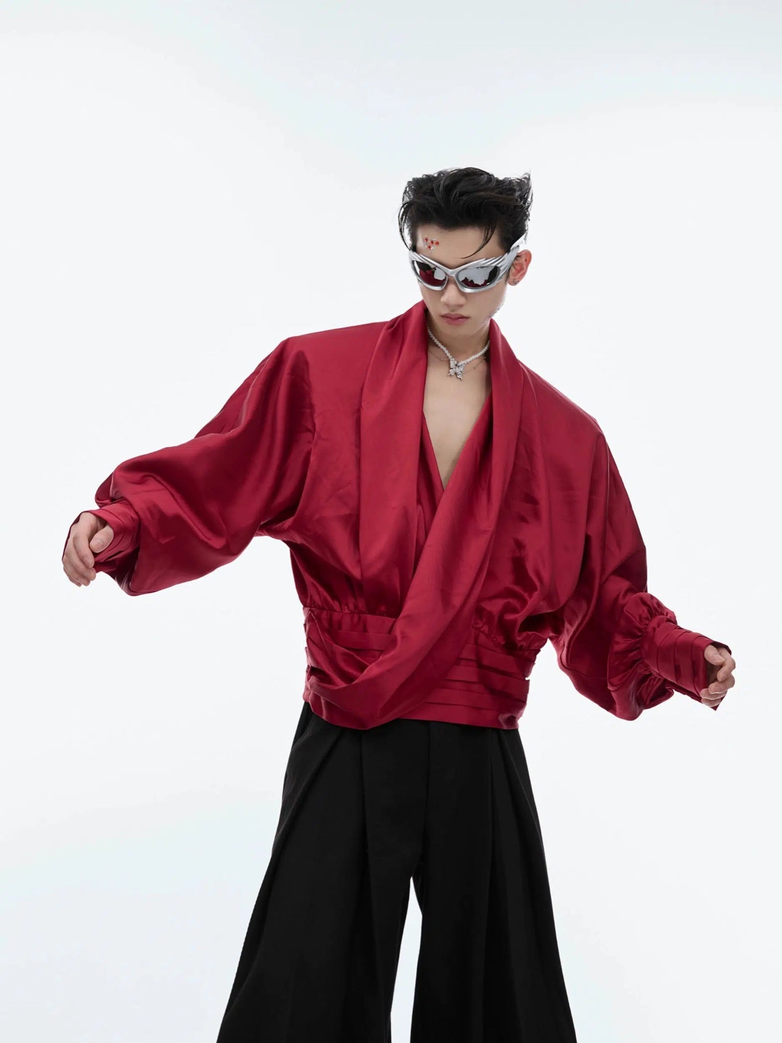 Texture V-neck Loose Cardigan Shirt