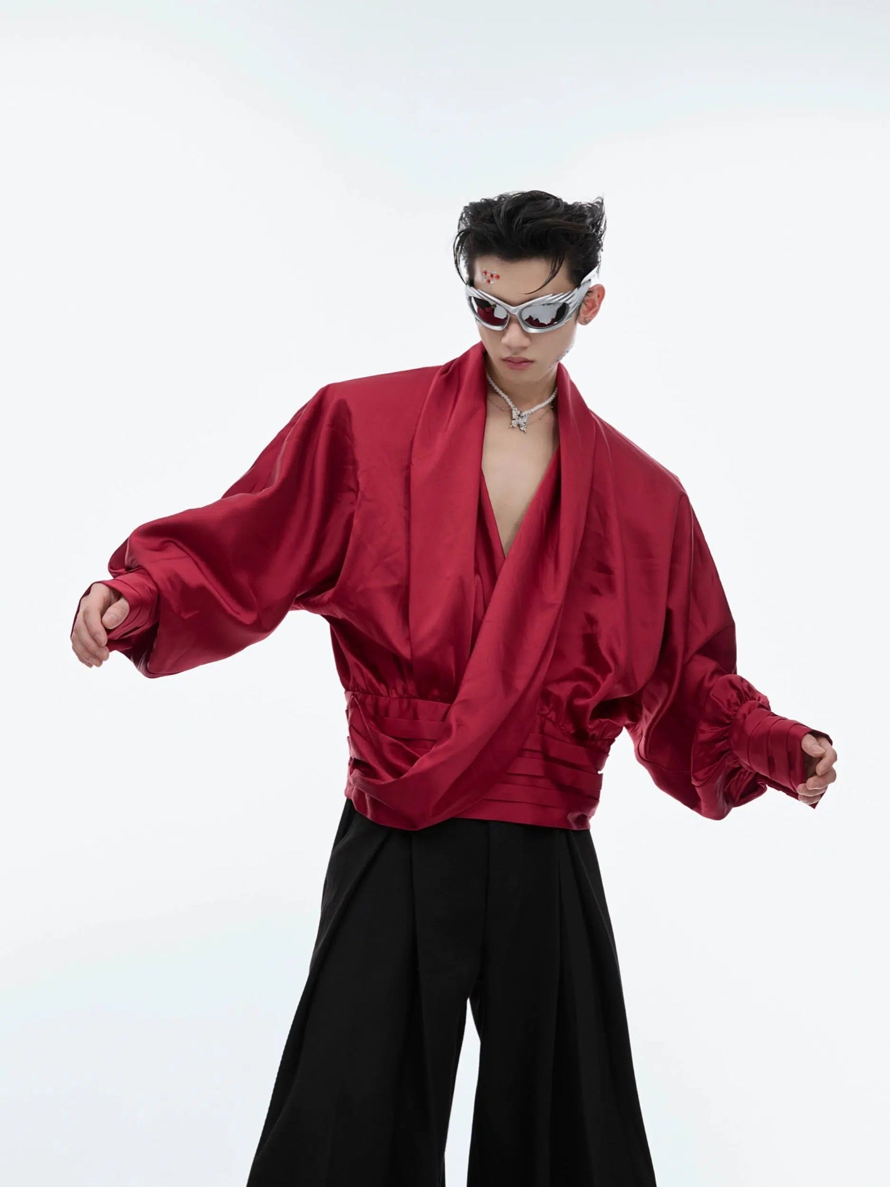 Texture V-neck Loose Cardigan Shirt