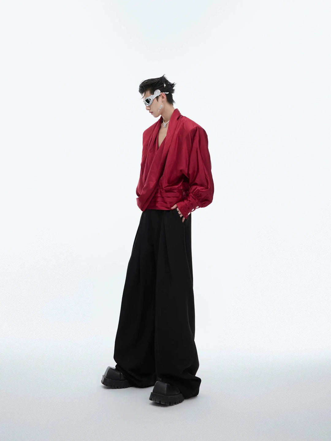 Texture V-neck Loose Cardigan Shirt