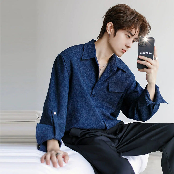 Textured Long Sleeve Button-Up Shirt
