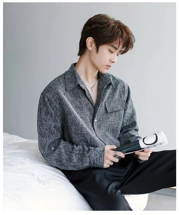 Textured Long Sleeve Button-Up Shirt