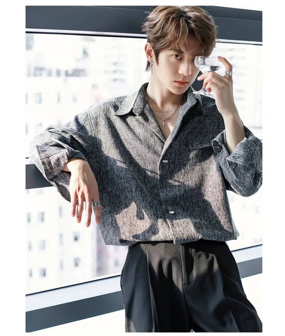 Textured Long Sleeve Button-Up Shirt