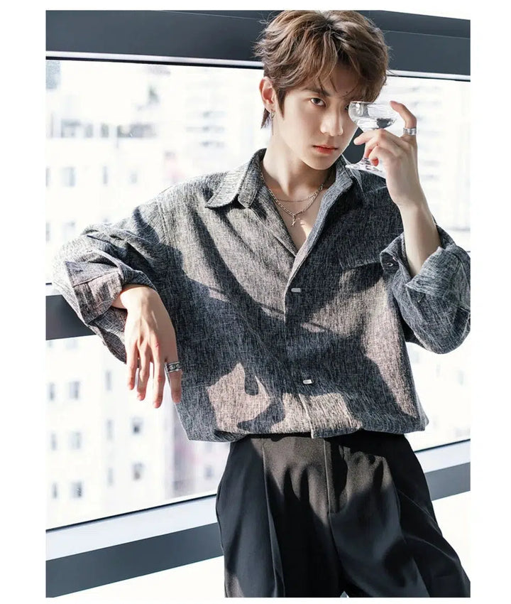 Textured Long Sleeve Button-Up Shirt