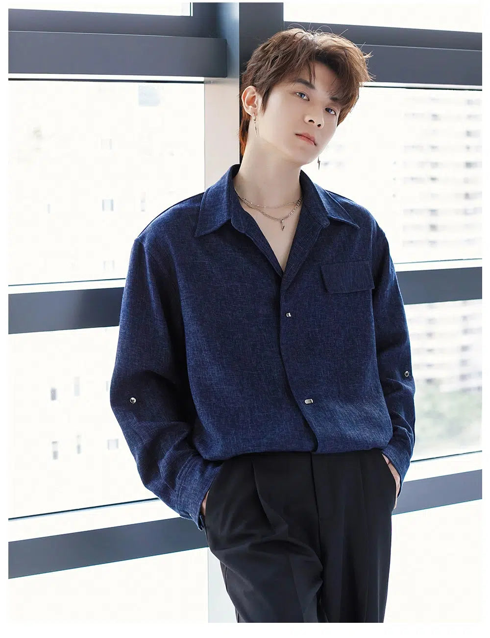 Textured Long Sleeve Button-Up Shirt