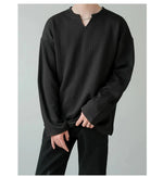 Textured V-neck Long-sleeved Pullover