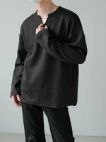 Textured V-neck Long-sleeved Pullover