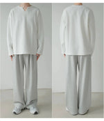 Textured V-neck Long-sleeved Pullover