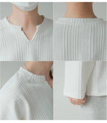Textured V-neck Long-sleeved Pullover