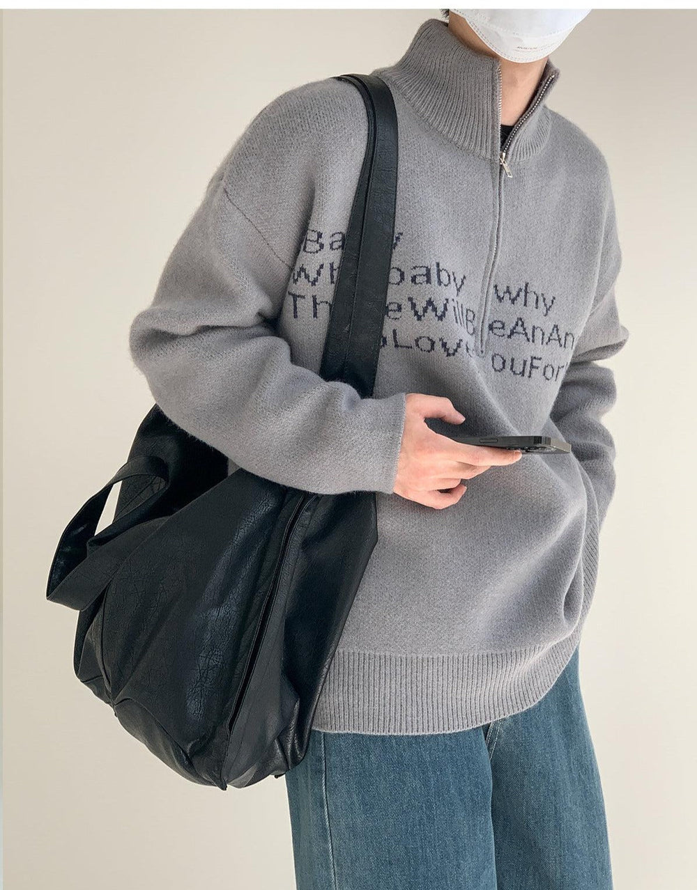 Thick Stand Collar Half-Zip Sweater