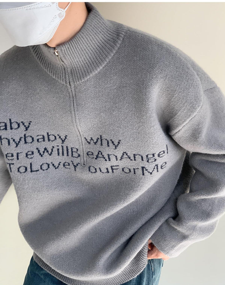 Thick Stand Collar Half-Zip Sweater