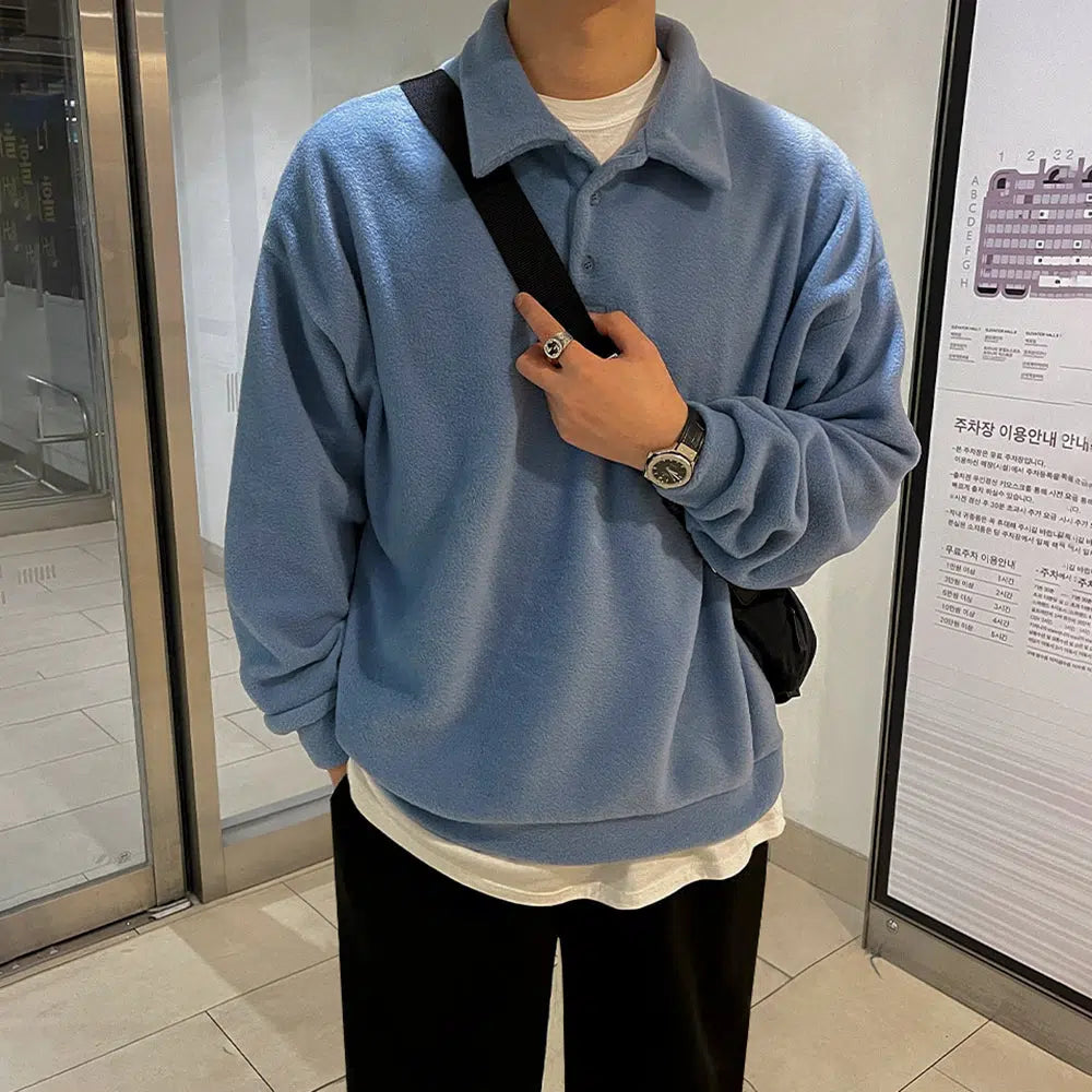 Thickened Long-sleeved Polo Lapel Shirt
