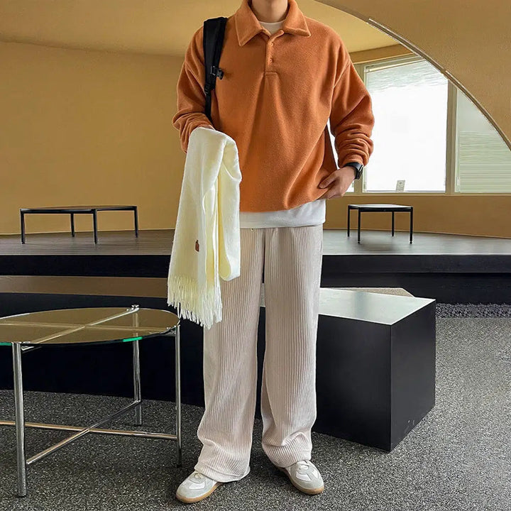 Thickened Long-sleeved Polo Lapel Shirt