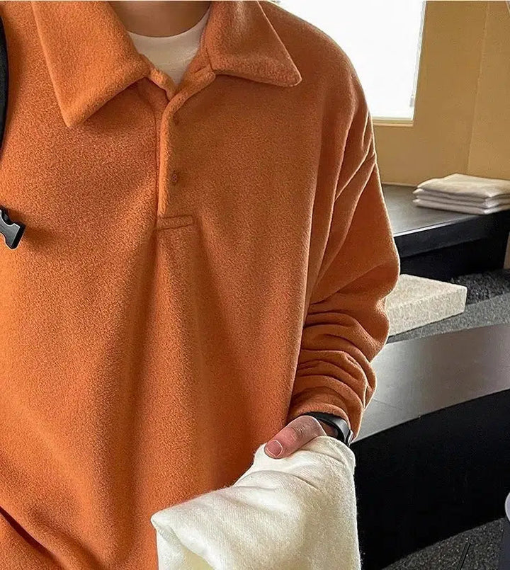 Thickened Long-sleeved Polo Lapel Shirt