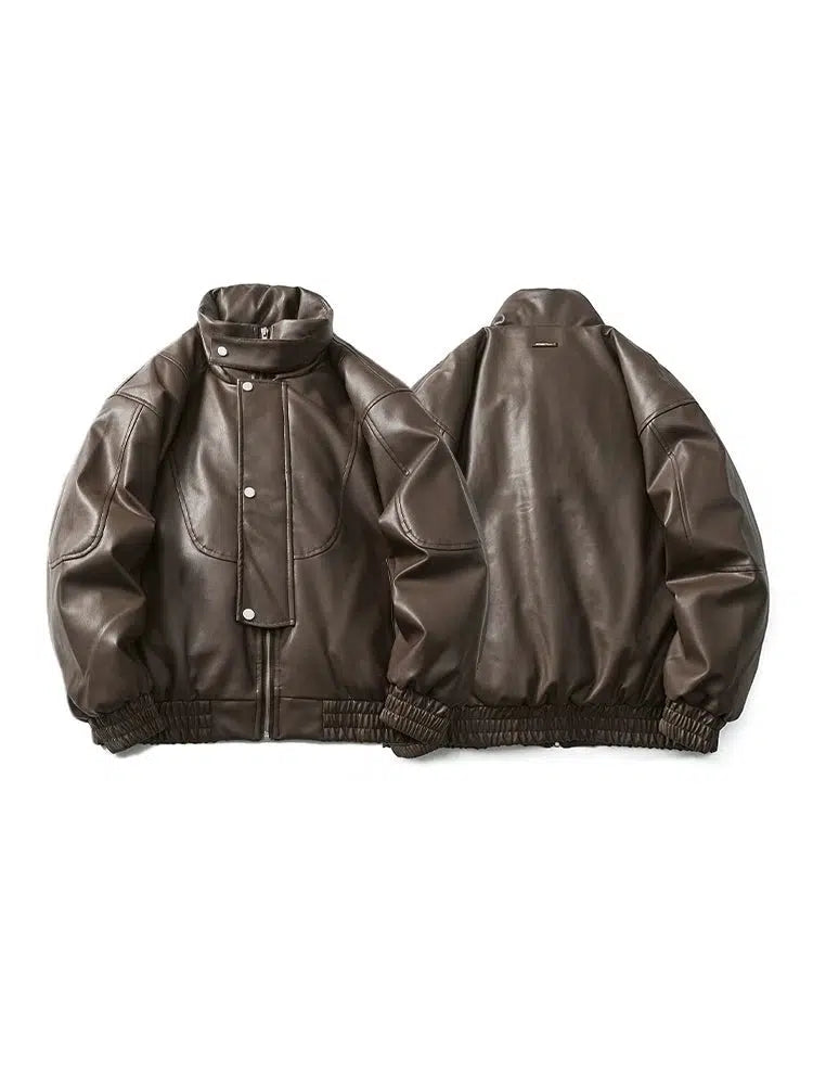 Thickened PU Leather Solid Color Puffer Jacket
