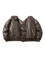 Thickened PU Leather Solid Color Puffer Jacket