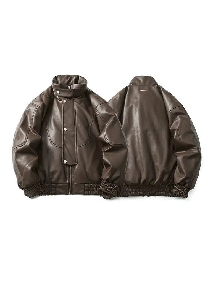 Thickened PU Leather Solid Color Puffer Jacket