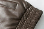 Thickened PU Leather Solid Color Puffer Jacket