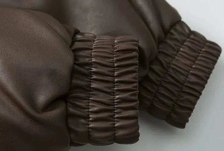 Thickened PU Leather Solid Color Puffer Jacket