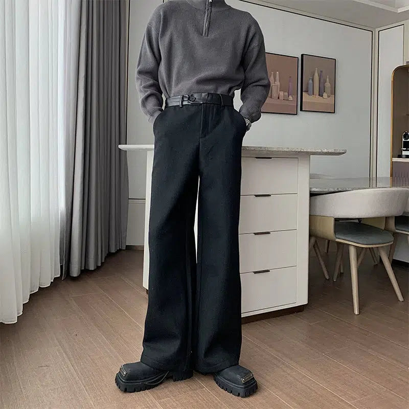 Thickened Straight-leg Pleated Pants