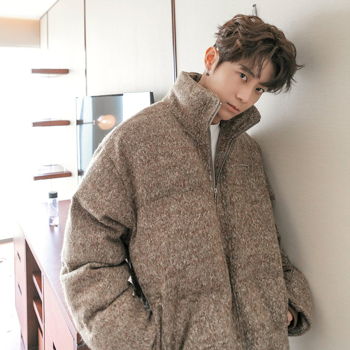 Thickened Textured Stand Collar Zipper Jacket