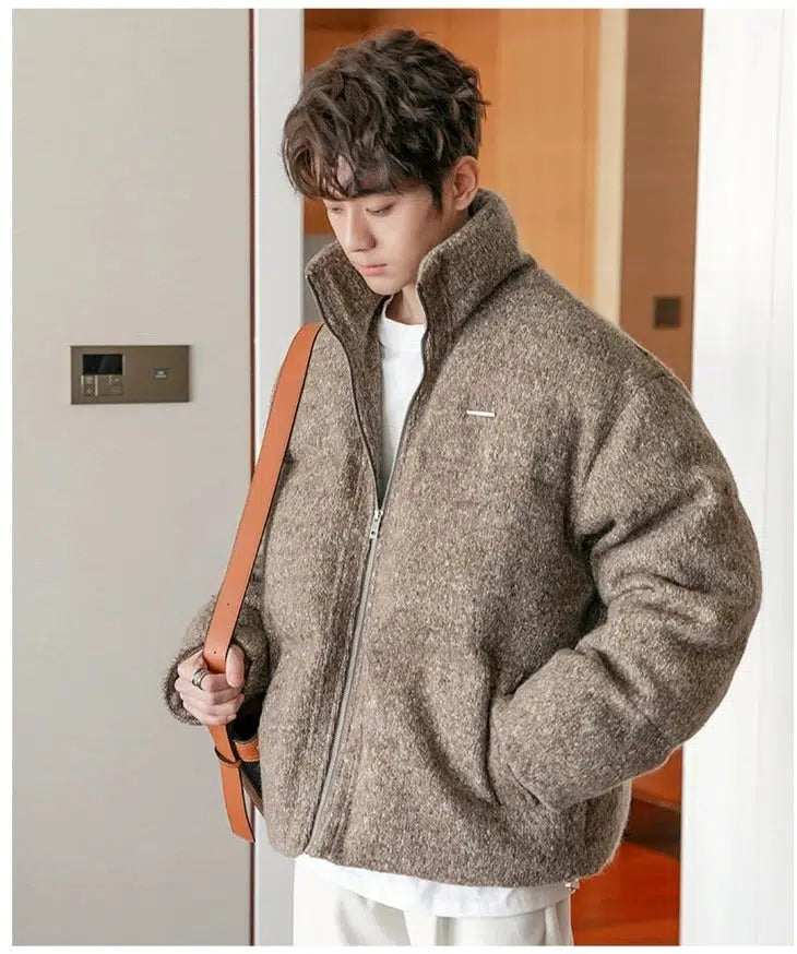 Thickened Textured Stand Collar Zipper Jacket