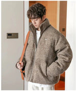 Thickened Textured Stand Collar Zipper Jacket