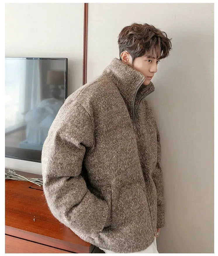 Thickened Textured Stand Collar Zipper Jacket