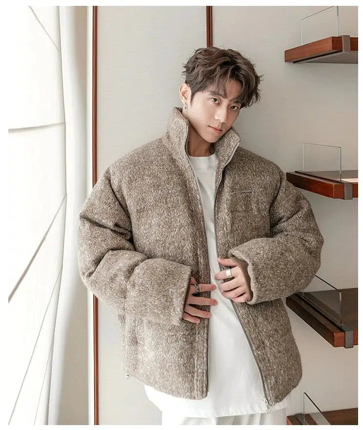 Thickened Textured Stand Collar Zipper Jacket