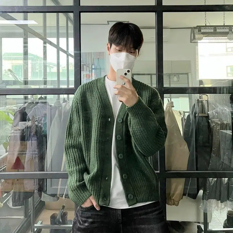Thickened V-neck Knitted Cardigan Sweater