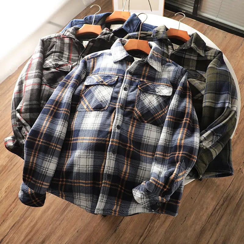 Thickened Velvet Flannel Plaid Shirt