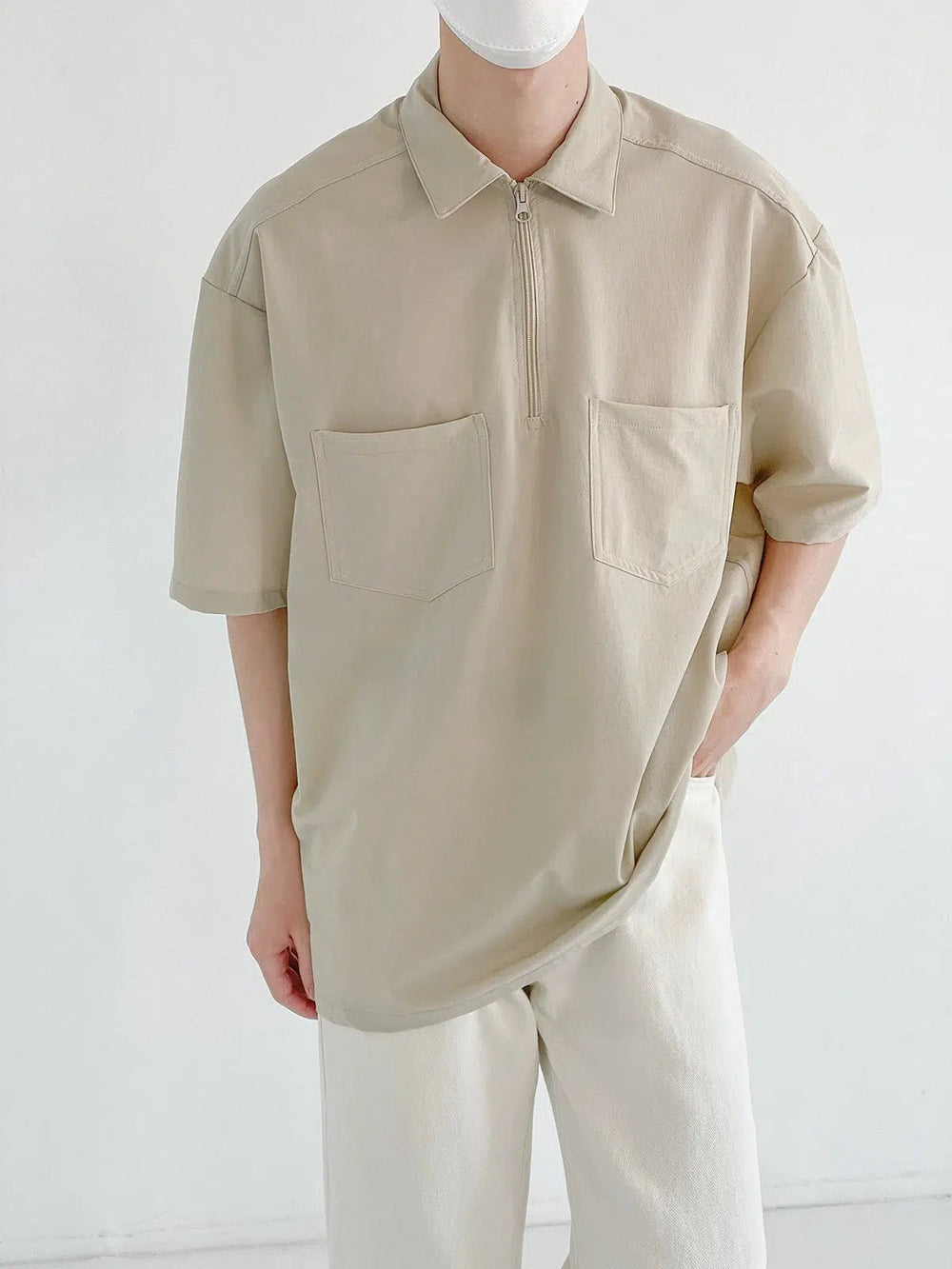Thin Lapel Zipper Polo Shirt