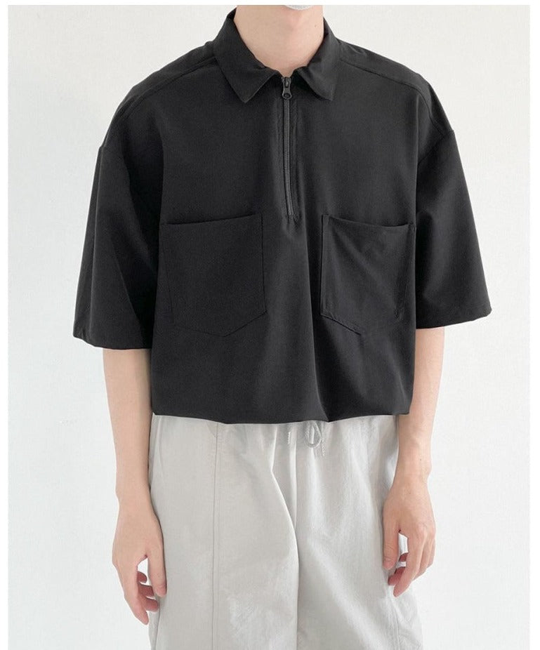 Thin Lapel Zipper Polo Shirt